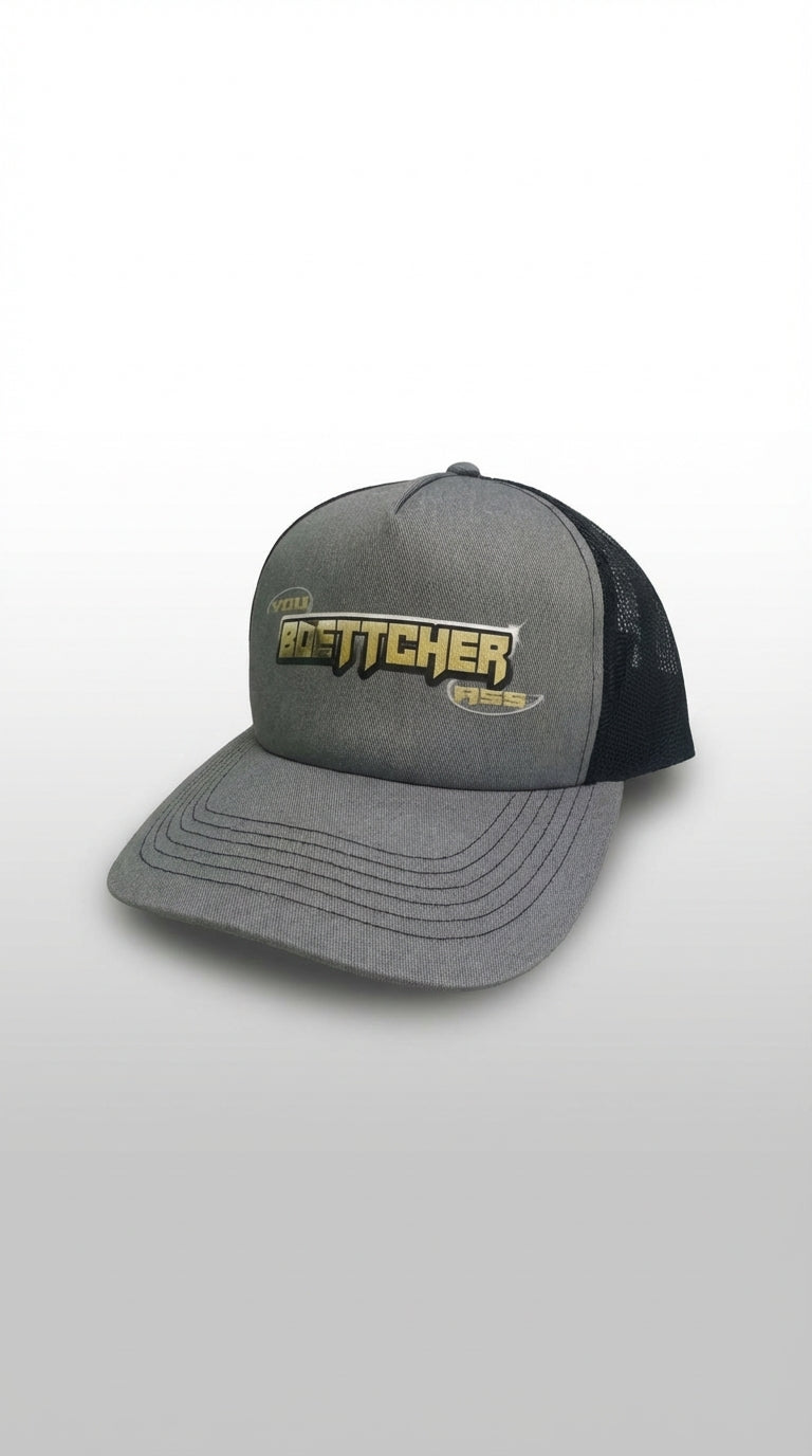 The "YOU BOETTCHER ASS" Structured Trucker Hat – Gold Logo Edition